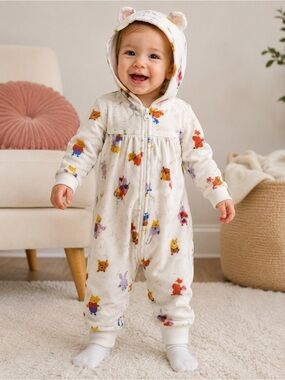 Carter’s 12M Baby Hooded Fleece Animal Print One Piece Sleeper